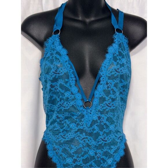 EXCELLENT CONDITION Victoria's Secret +size small TEDDY foil TEAL turquoise blu - Picture 2 of 7
